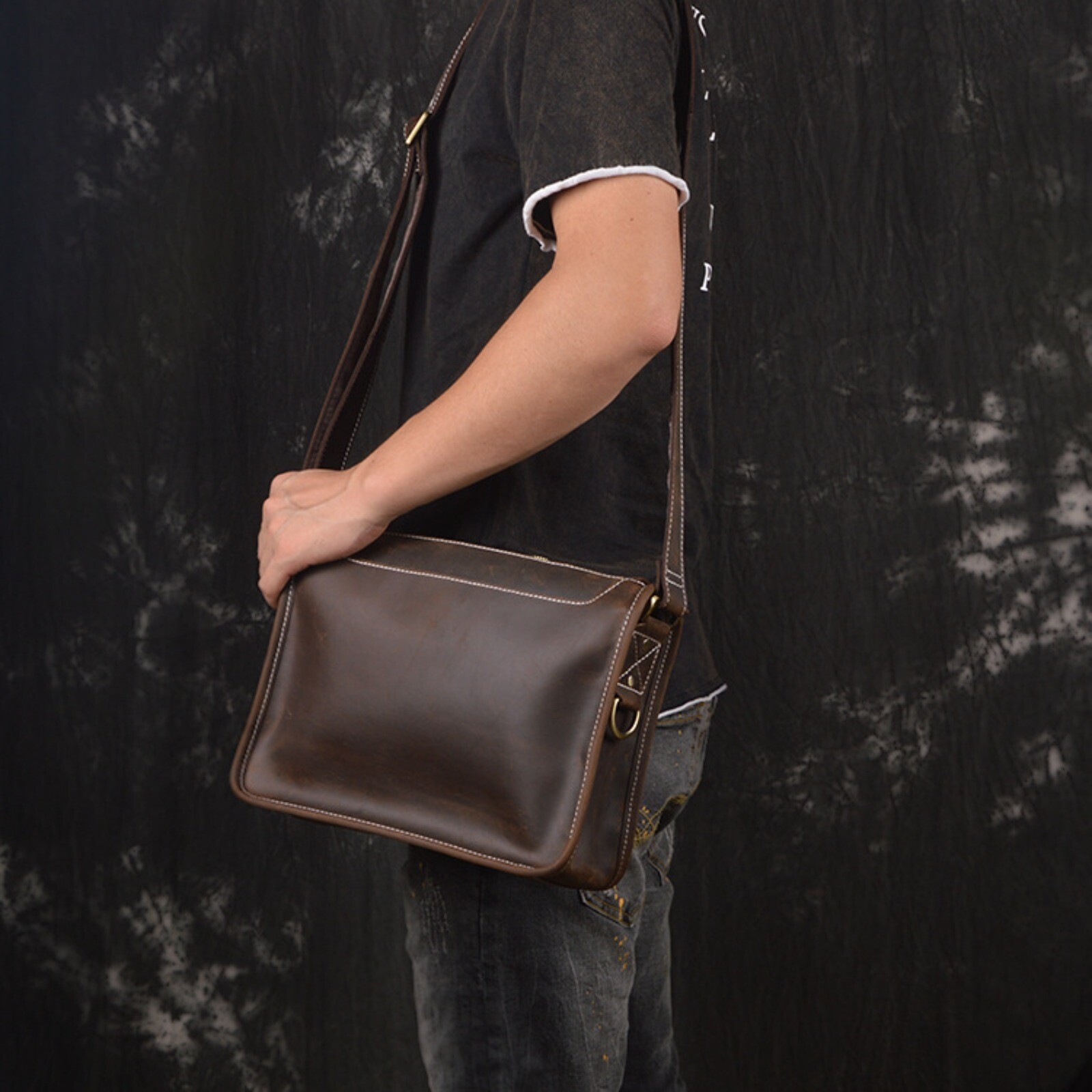 Men’s Leather Messenger Bag Crossbody Laptop Shoulder Satchel Business Handbag