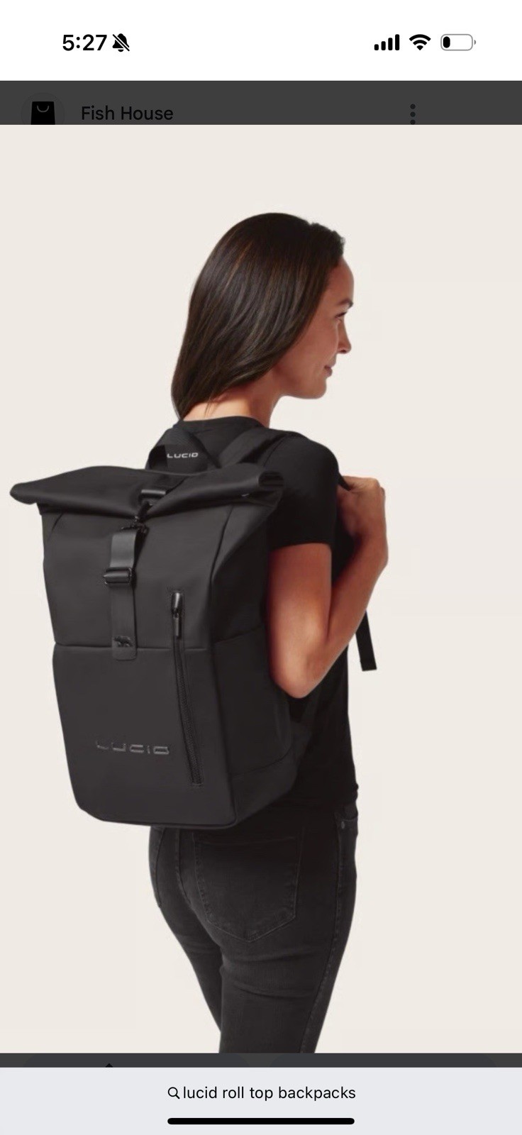 Lucid Roll Top Backpack Black 600D Cordura Nylon, 25L, Dual Side Pockets