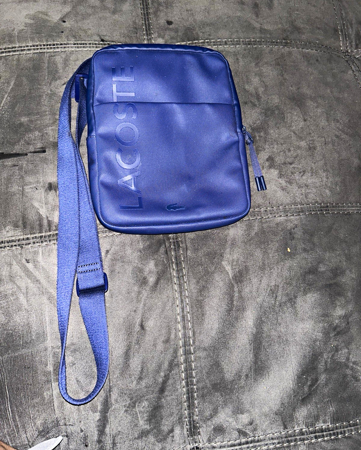 Lacoste Men’s Blue Crossbody Bag Zip Closure Adjustable Strap Inner Pockets