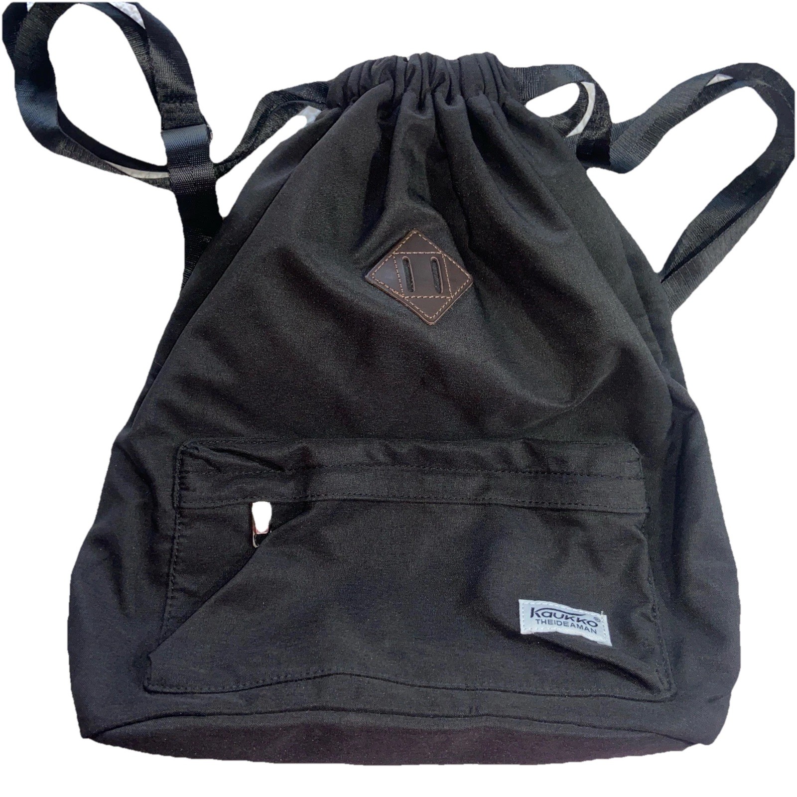 Kaukko Thiedeman Drawstring Shoulder Backpack Cinch Bag Black Gym Yoga Excellent