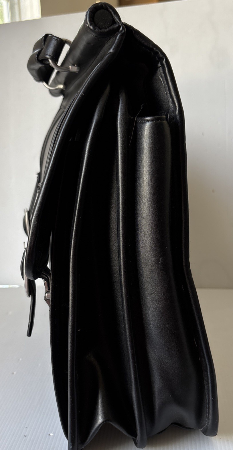 SAMSONITE Black Leather Briefcase Flap Over Messenger/Office, Carry Satchel