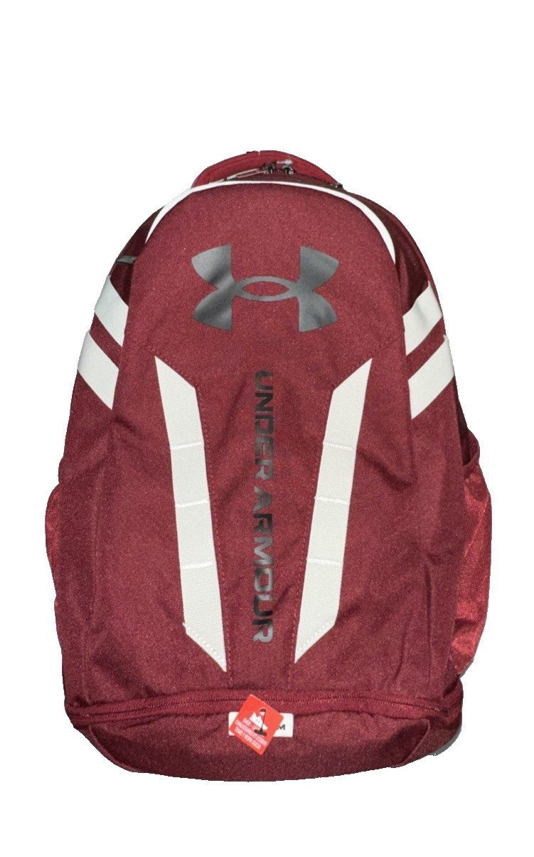 UA Hustle 5.0 Backpack Unisex Style 1361176-625 Cardinal with White and Black