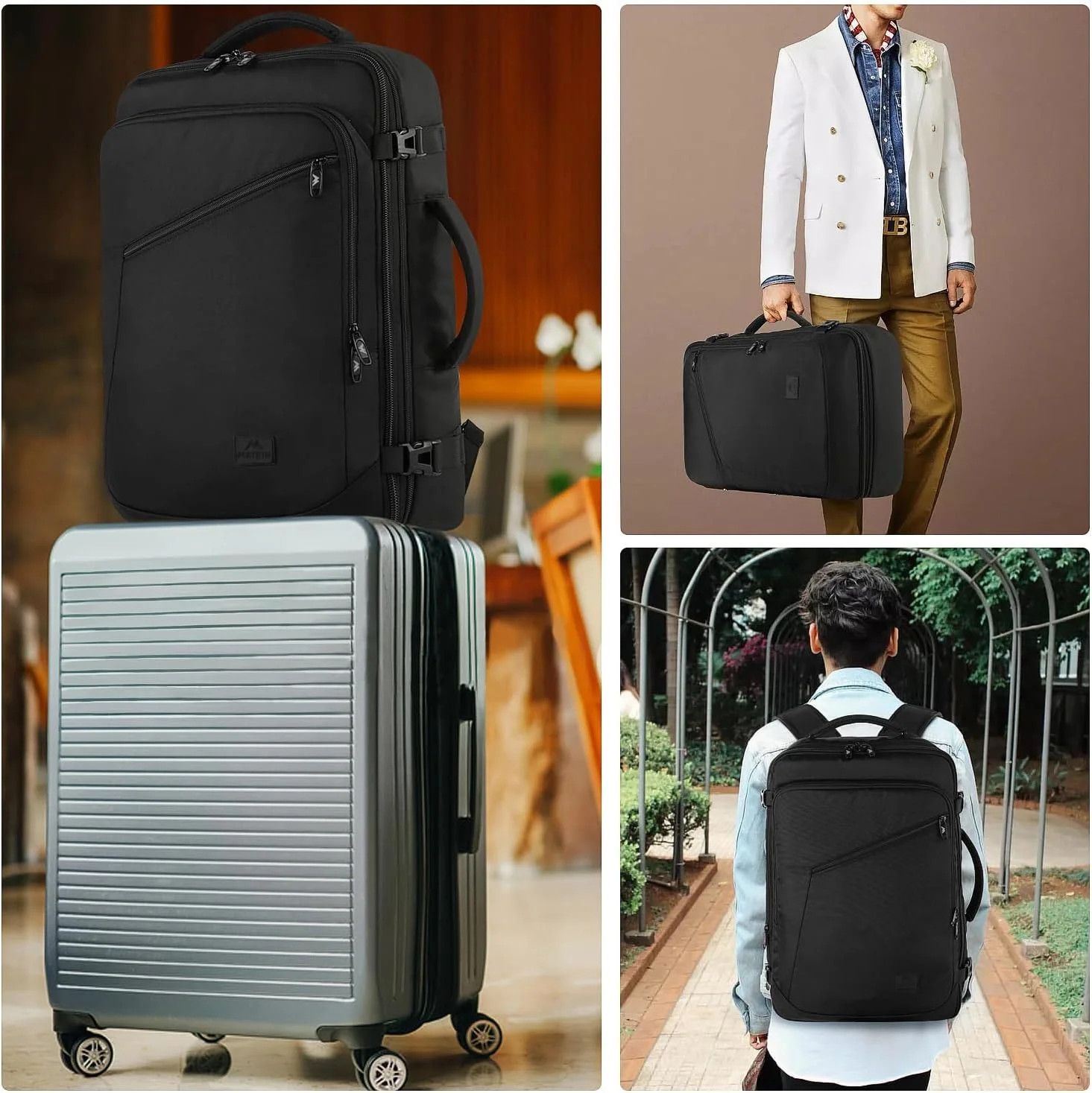 40L Carry On Travel Backpack Extra Large Expandable Airplane Approved Bag Men