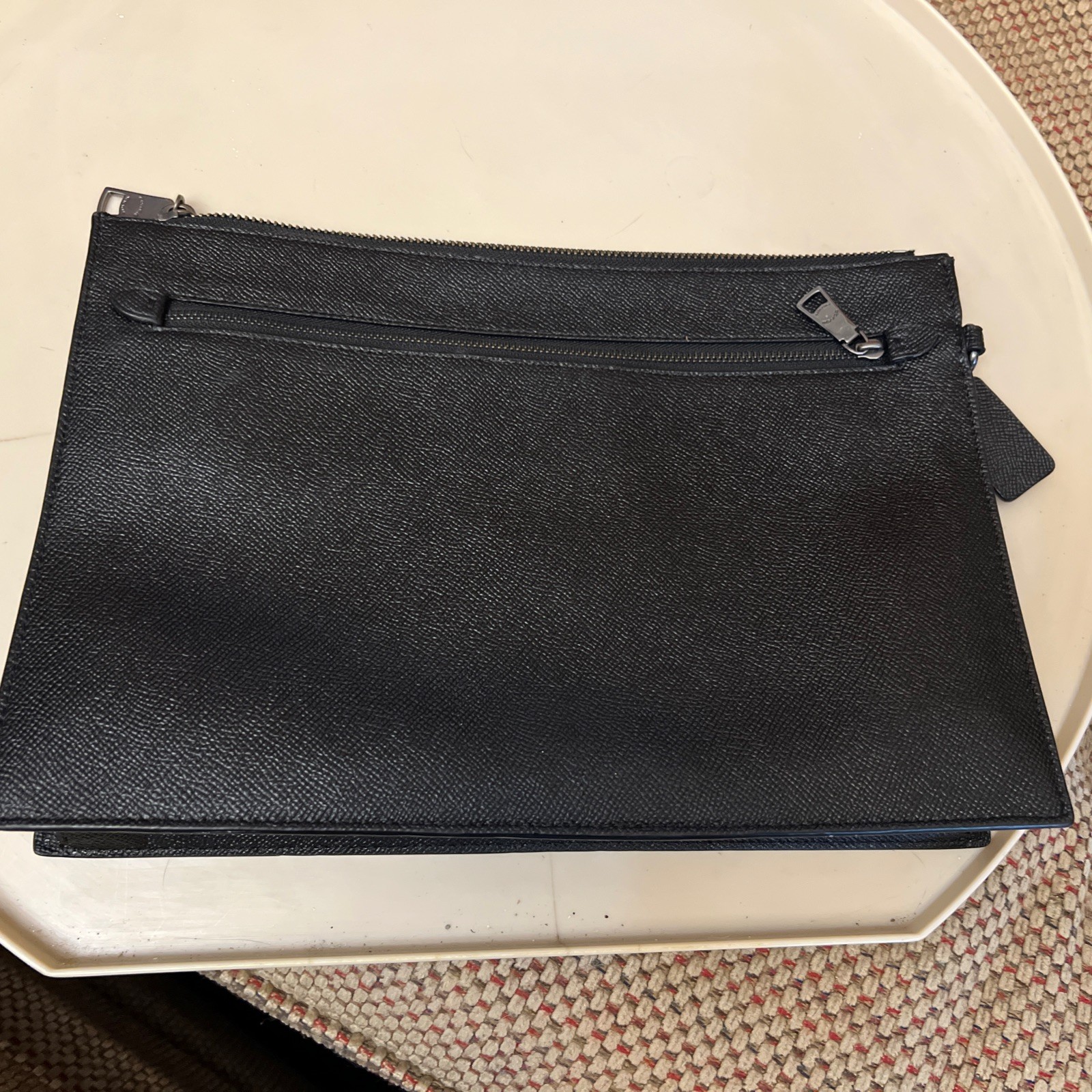COACH Leather Second Bag Black Solid Color f68154 Ipad Men Women Clutch Work