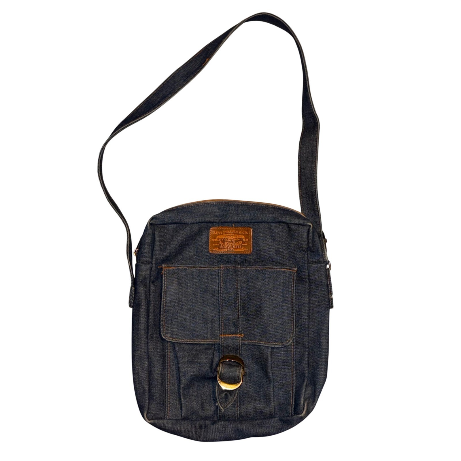 Vintage 60s 70s Levi Strauss Co Denim Crossbody Messenger Bag Dark Indigo Buckle
