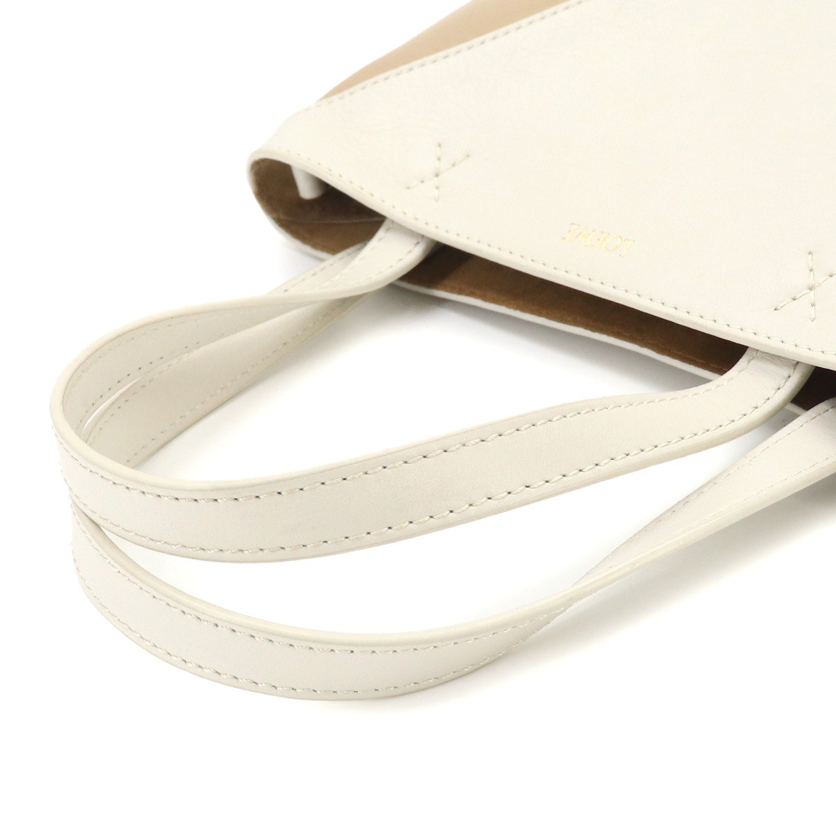 LOEWE Mini Puzzle Fold 2way Tote Shoulder Bag Leather Beige White 90330891