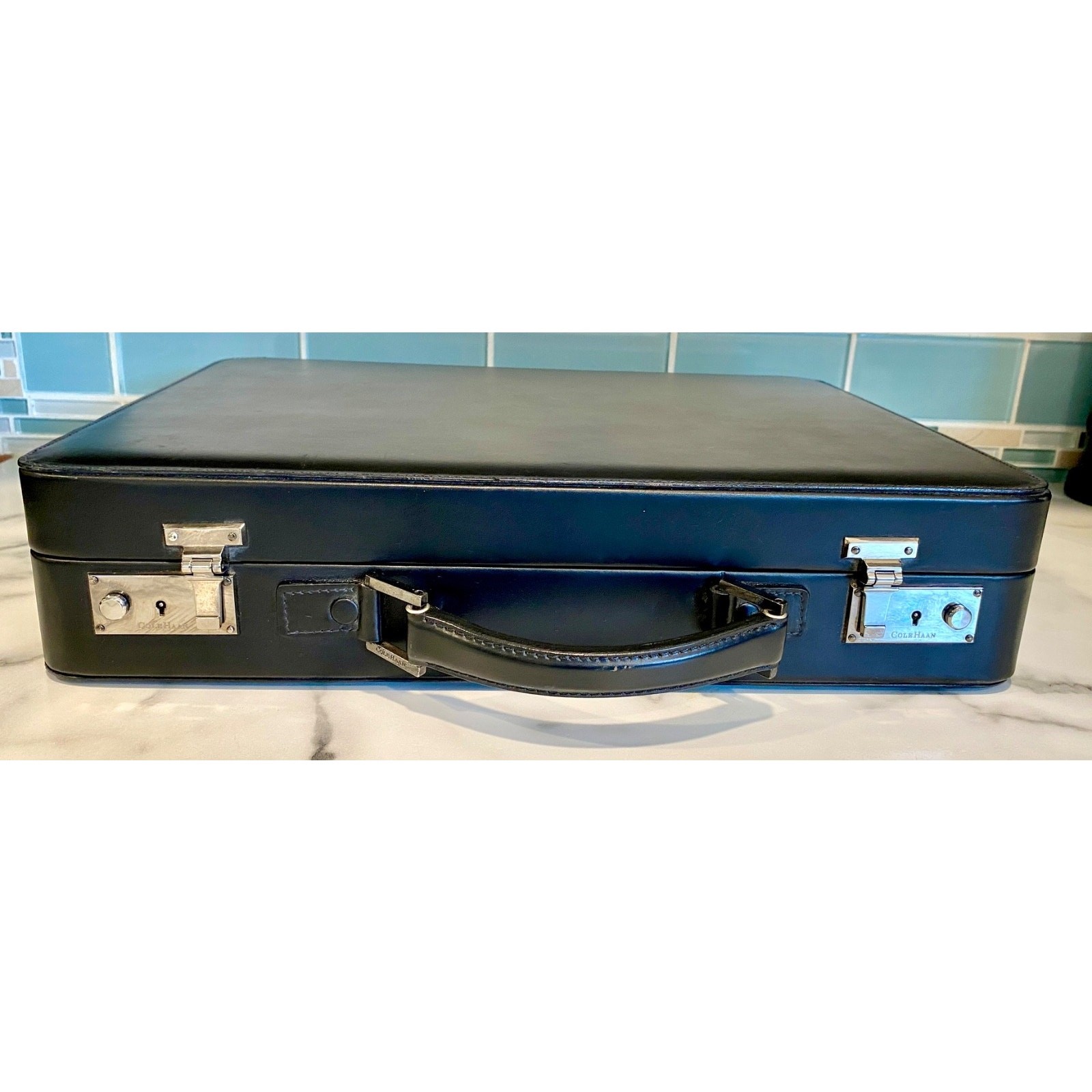 Vintage Cole Haan Black Leather Hard Shell Briefcase Attache Case