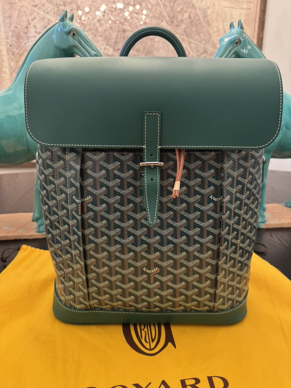 Authentic Goyard Green Alpin MM Backpack Bag W/ Dust Bag / Used 9.8/10