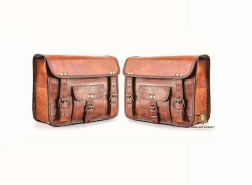 Pair Motorcycle Genuine Leather Saddle Bag Hand-Crafted Panniers Two Side Bag