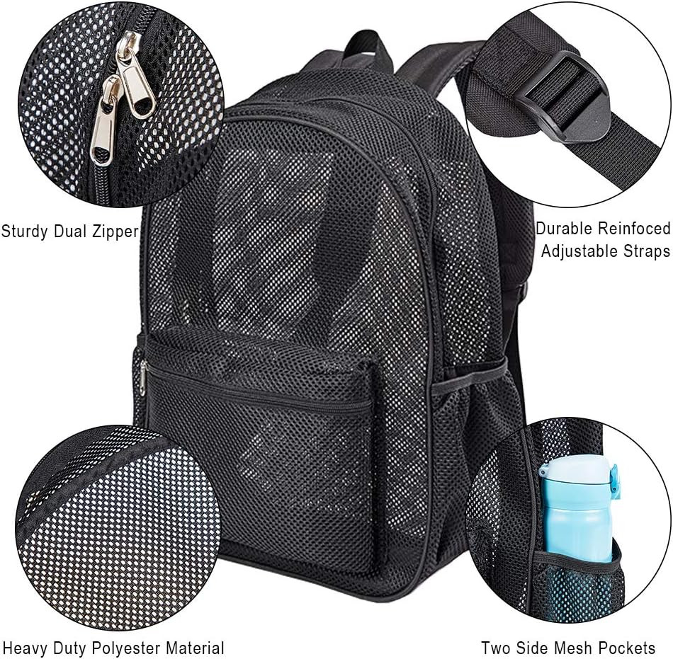 Heavy Duty Mesh Backpack, See through College Backpack with Padded Shoulder Stra