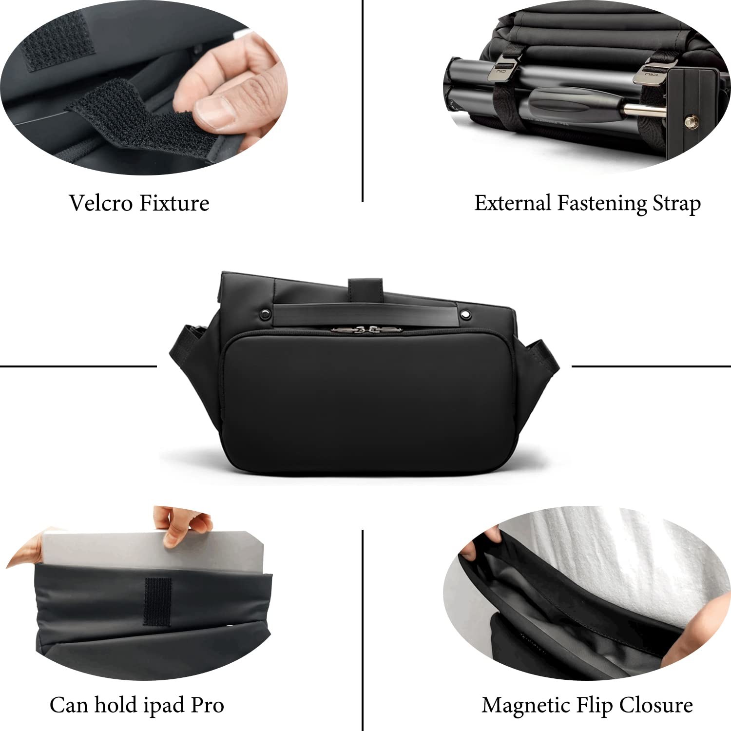 EDC Sling Bag for Men, Expandable 5L-6L Capacity, Black, Versatile Everyday Use