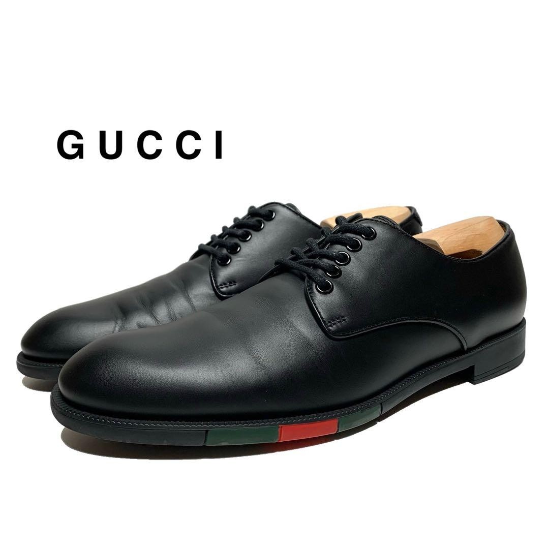 Good Gucci Sherry Line Lace-Up Leather Shoes, Black, Made In Italy.