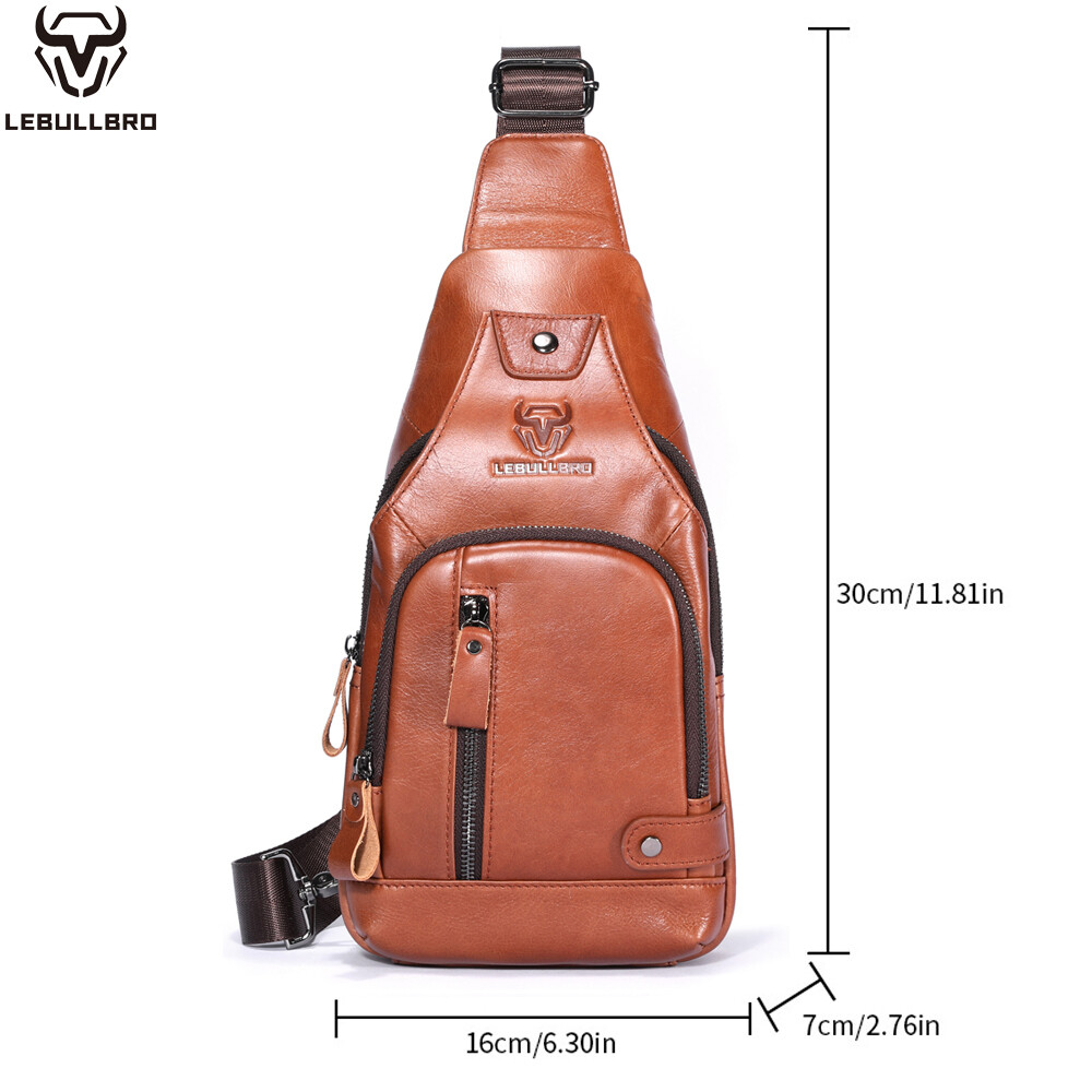 Sling Backpack Cowhide Genuine Leather Chest Crossbody Shoulder Bag Real Leather