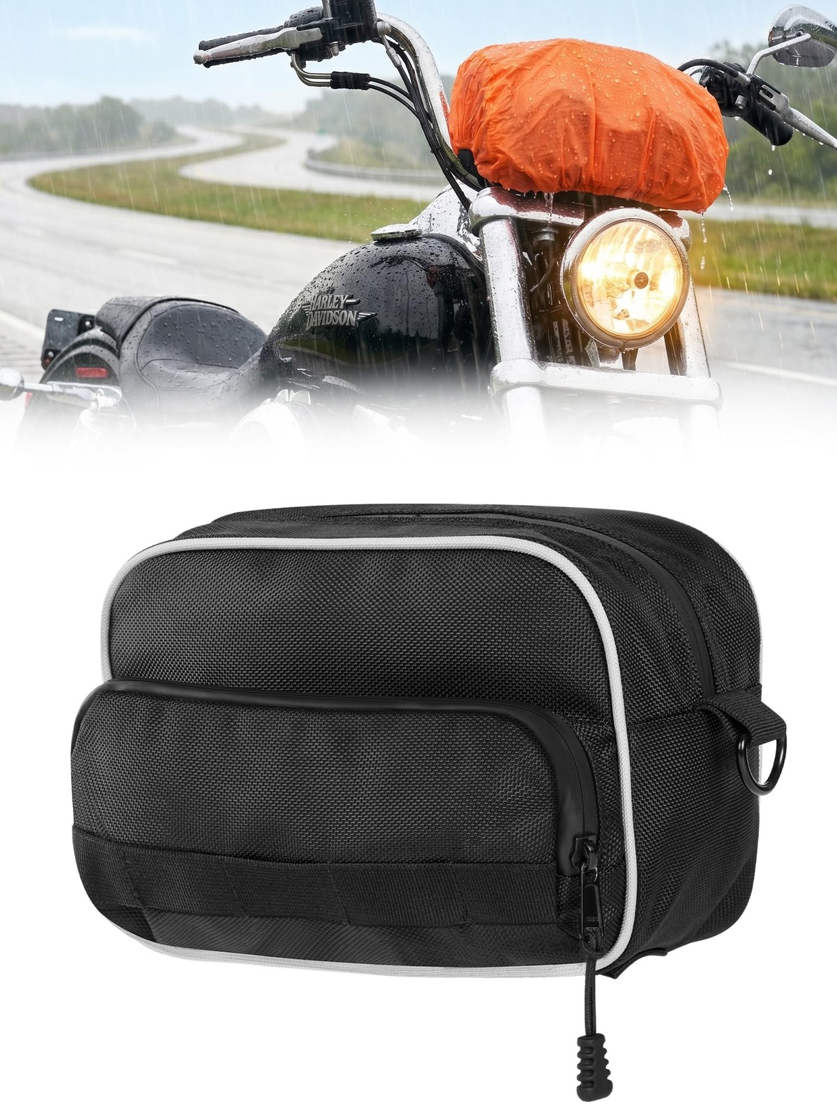 Handlebar Bag for Cruiser Softail Dyna Sportster with Rain Cover