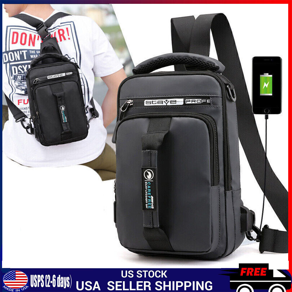 Anti-theft Chest Shoulder Messenger Backpack Men Sling Crossbody Bag USB Port US