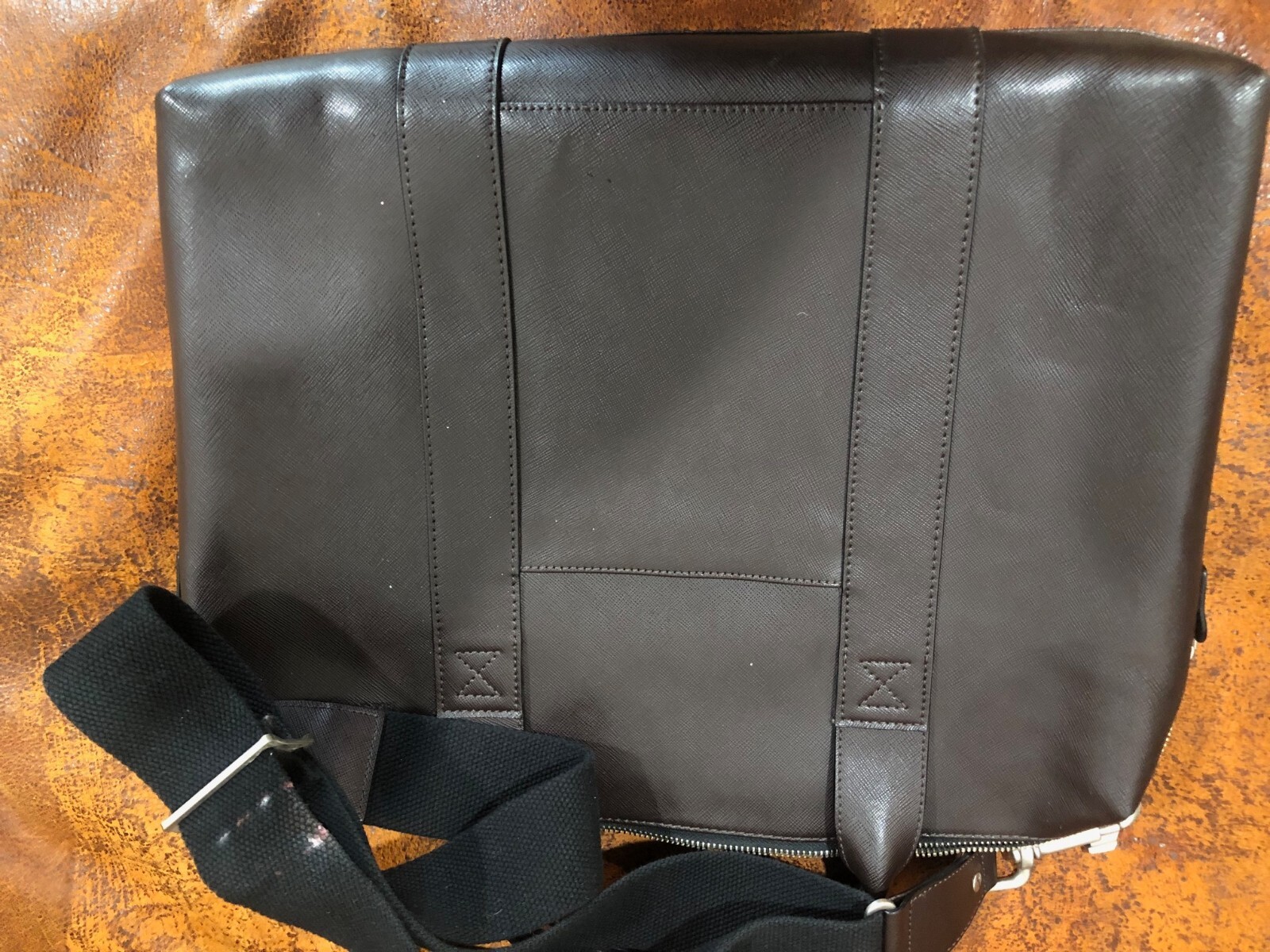 Jack Spade Men’s Adjustable Strap Leather Briefcase Laptop Bag Brown Pre-owned
