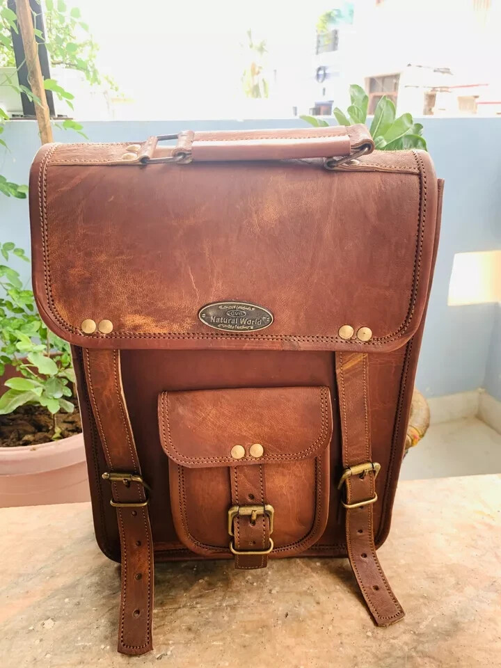 16″ Leather Messenger Handmade Genuine Shoulder Satchel Bag Free Key Journal