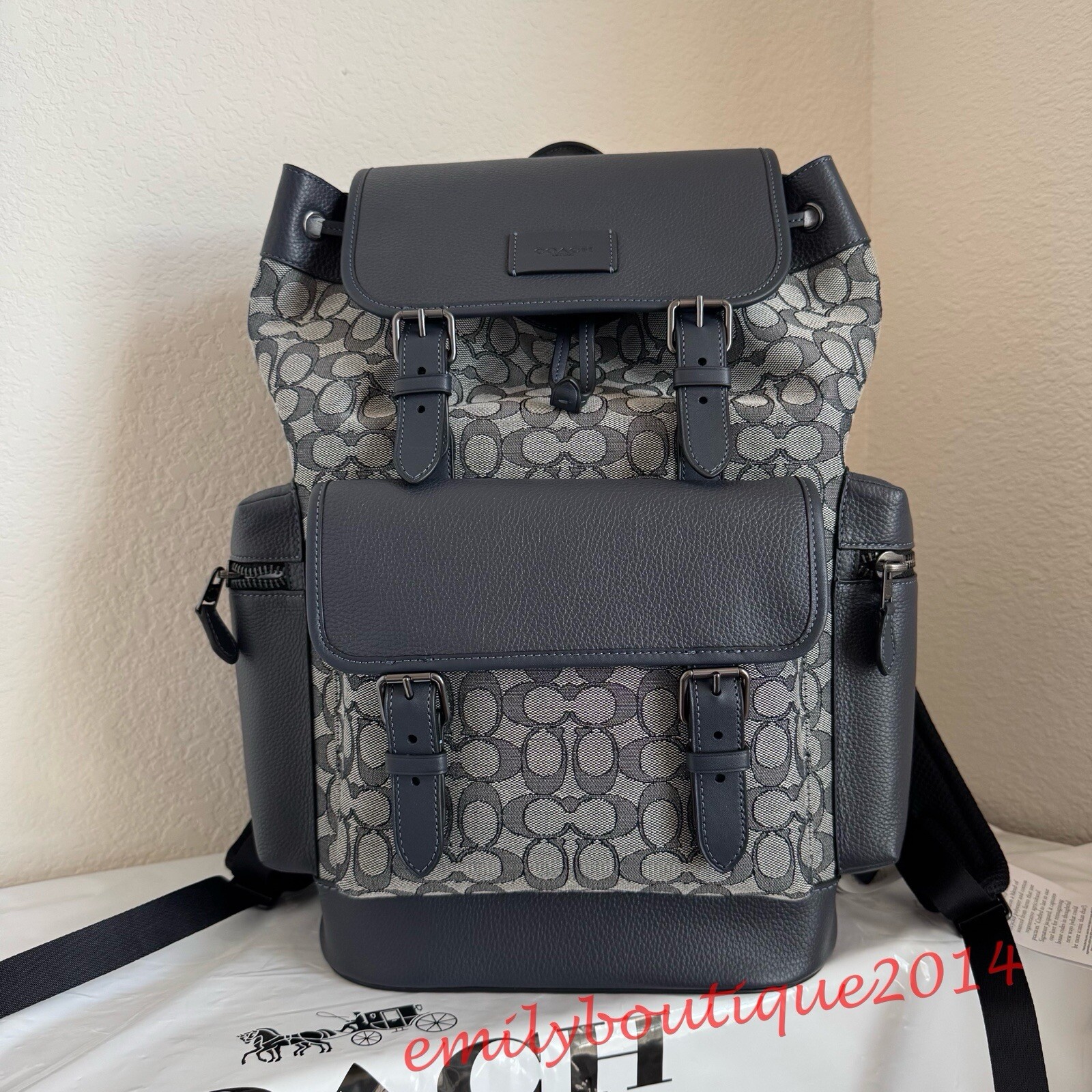 NWT CT016 Men’s Spring Backpack In Signature Jacquard Navy Midnight Blue Bag