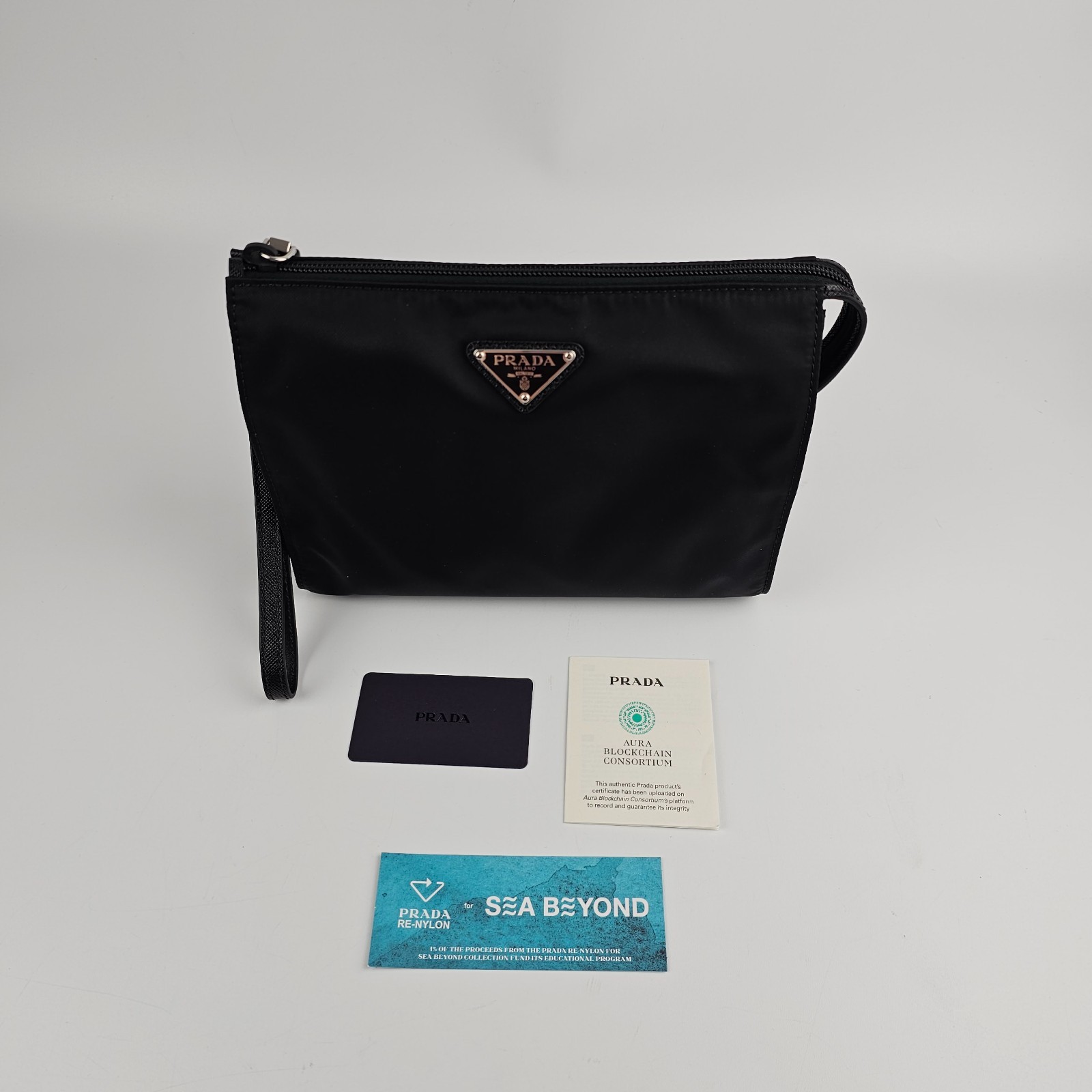 PRADA $950 Re-Nylon and Saffiano leather necessaire Bag New And Authentic