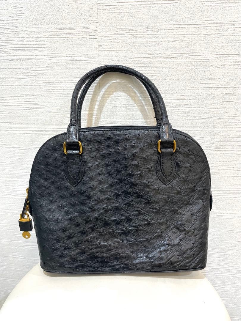Morabito Ostrich Handbag Large Leather Tote Black 22x30cm