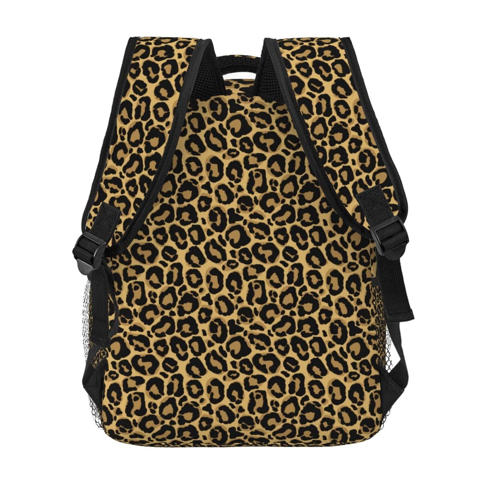 Brown Leopard Print School Backpack Students Laptop Travel Daypack Pockets