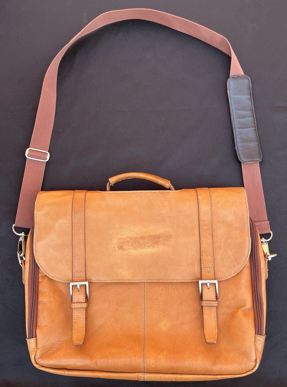 Laptop Bag WILSON’S LEATHER Brown Supple Buttery Briefcase Adj. Strap 16″x 15.5″