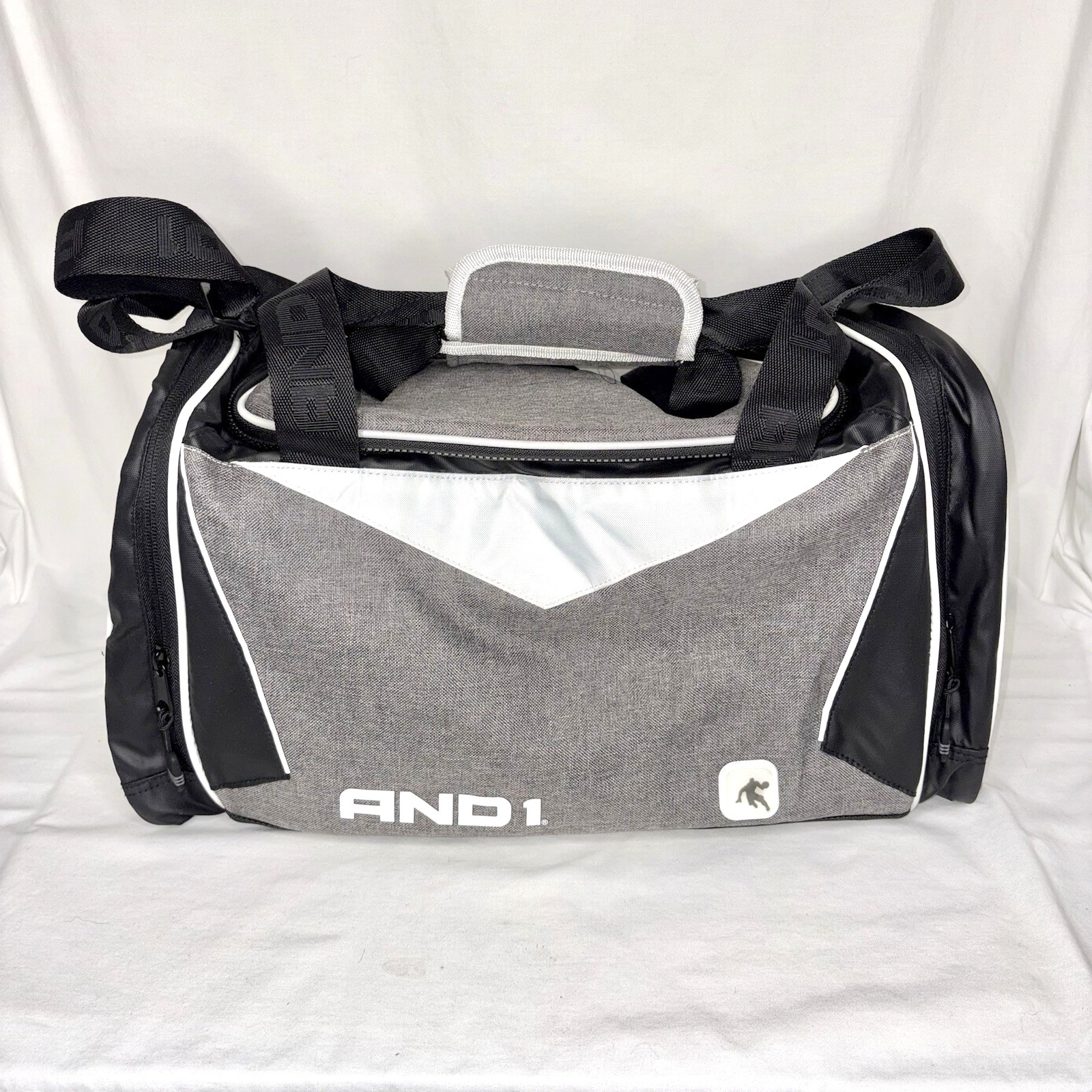 AND1 Duffle Bag Gray Black Shoulder Strap Gym Basketball Hoops Vintage