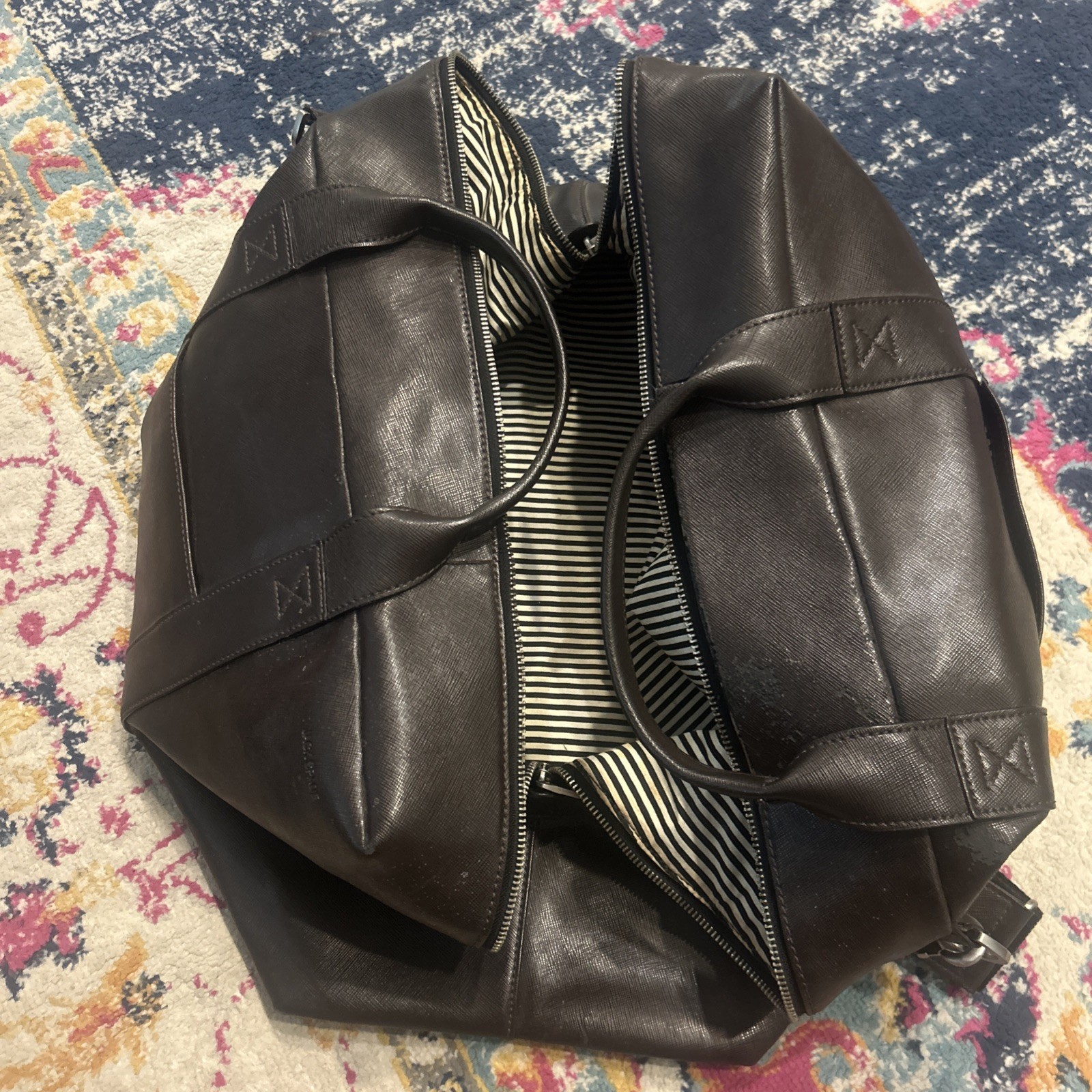 Jack Spade Leather Weekender Carry-On Duffle Bag with Shoulder Strap
