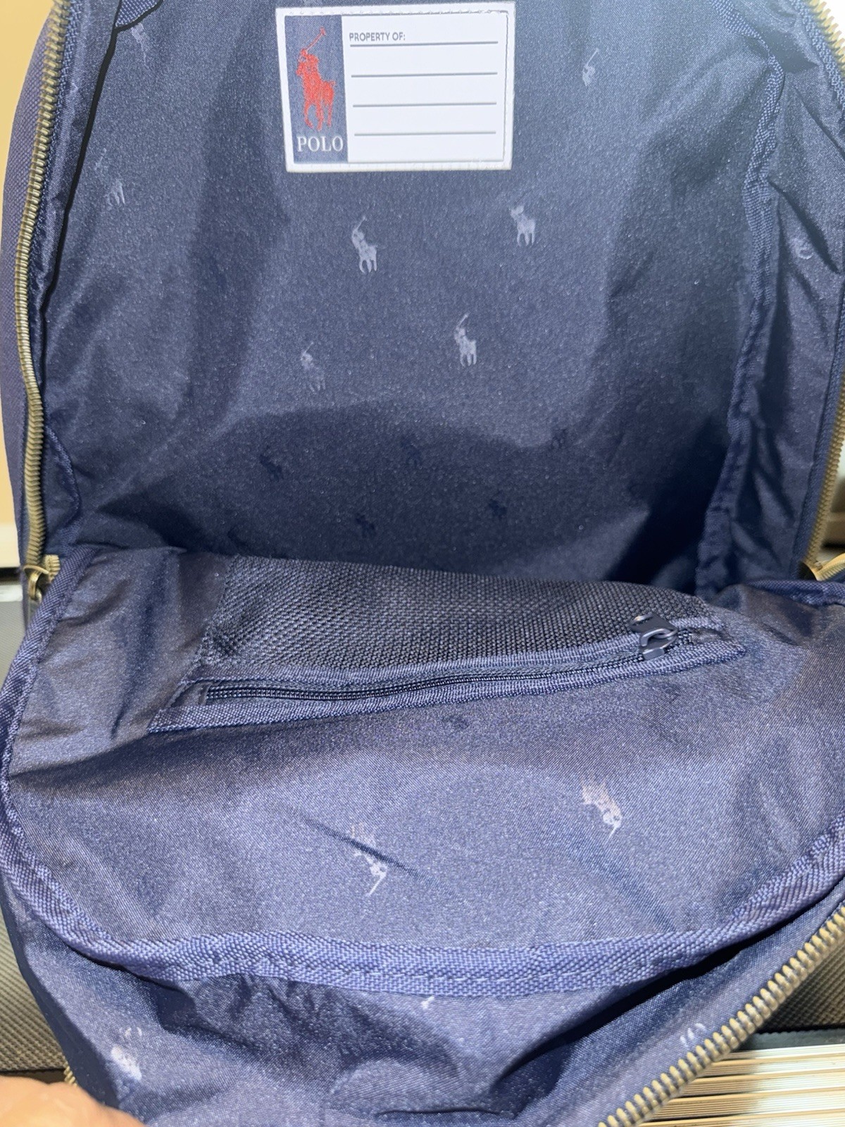 Polo Ralph Lauren Navy Backpack American Flag Patch Zip Pockets Adjustable