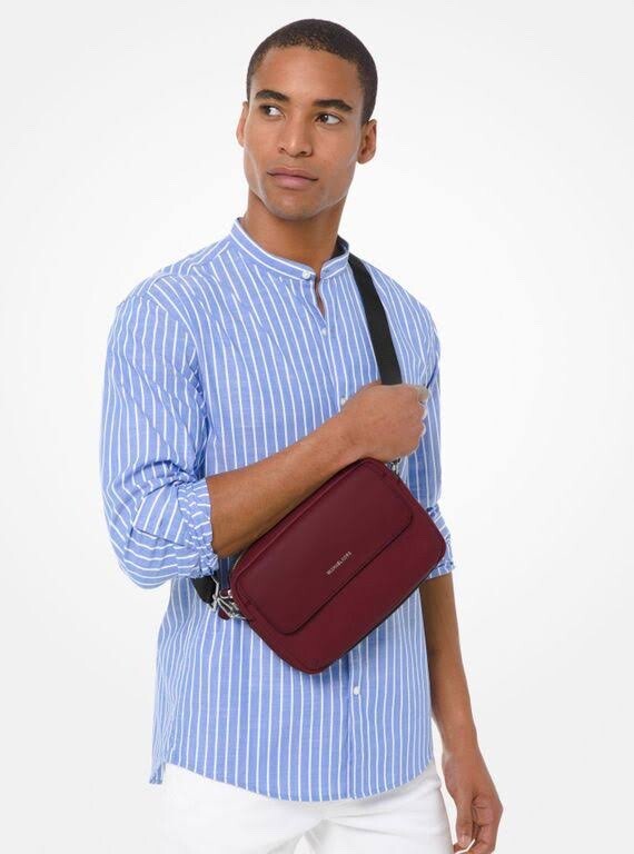 Michael Kors Hudson Dark Berry Pebbled Leather Utility Messenger Crossbody Bag