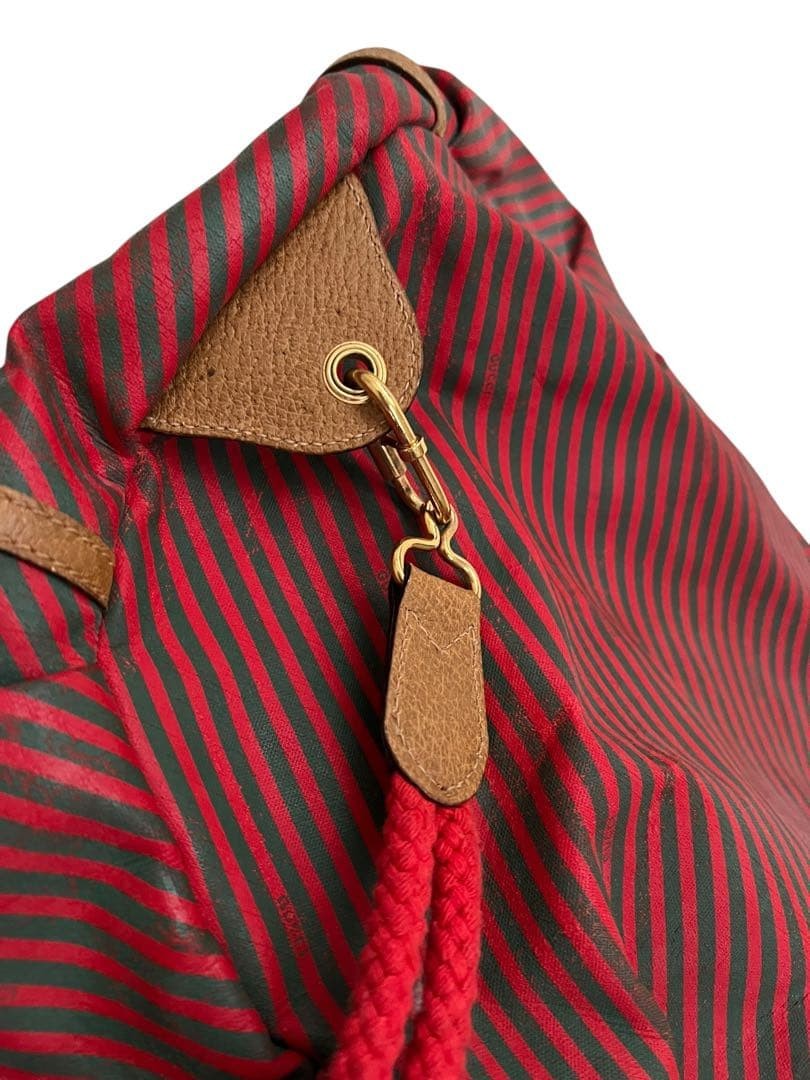 GUCCI Men’s Red Brown Striped Drawstring Shoulder Bag 30x55x24 cm Auth