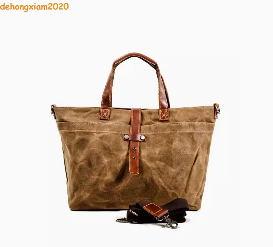 Oil Wax Canvas Handbag Men Shoulder Bags Vintage Briefcases Messenger Tote Bag
