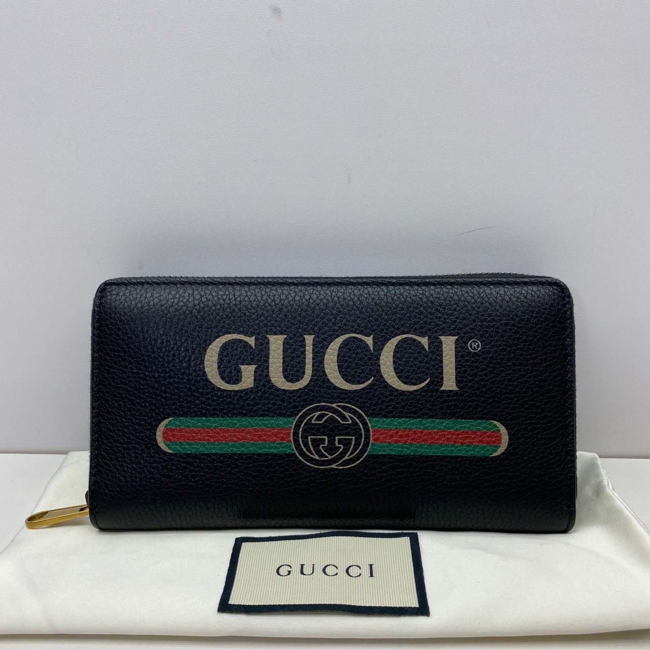 Gucci Pre-Owned Authentic GUCCI PRINT Zip Around Wallet Black 19x10cm