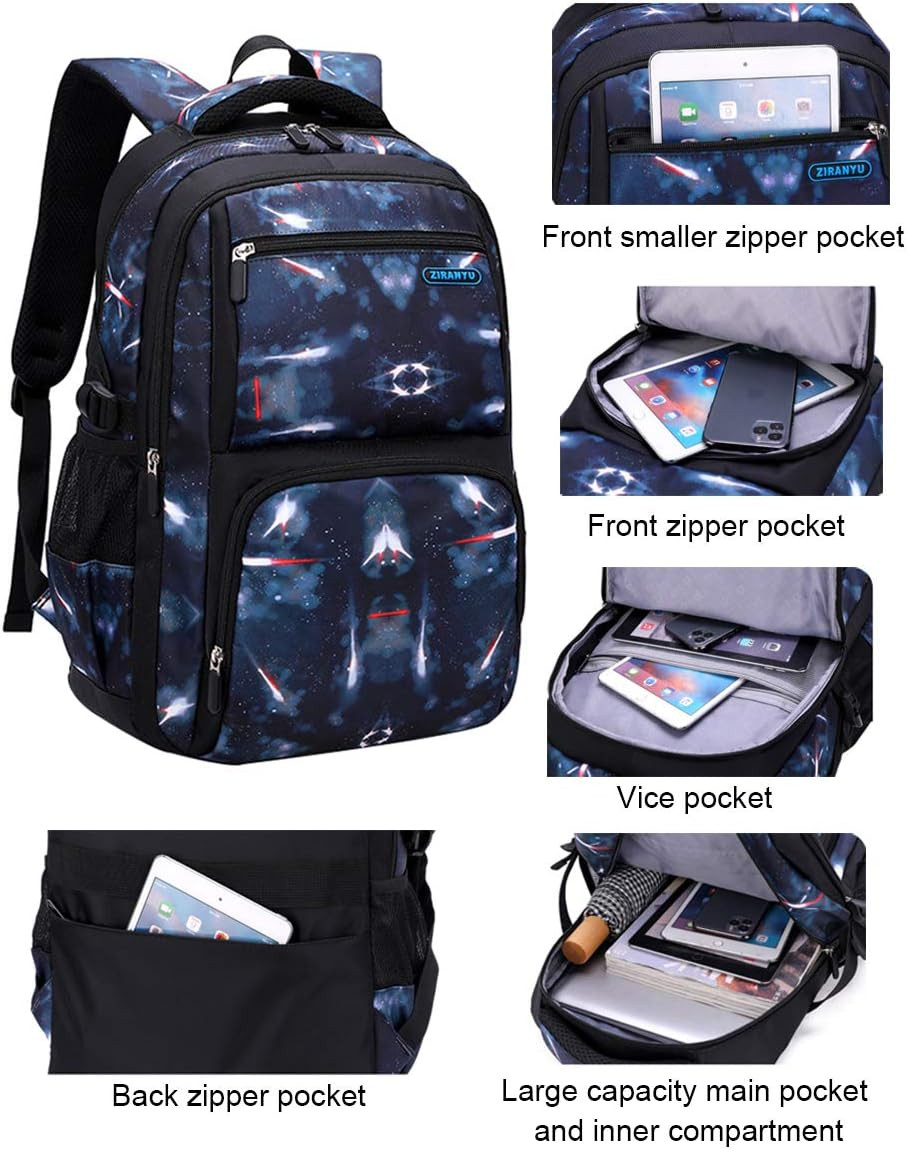 Star-Blue,3Pcs Backpack Set Space Pattern Galaxy Backpack Boys Primary Junior Mi