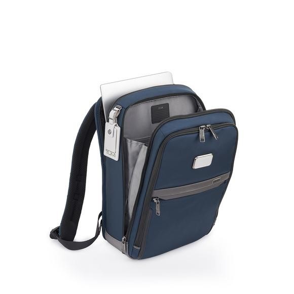 NEW TUMI Alpha 3 Slim Backpack Navy Blue White Business Travel Laptop Bag