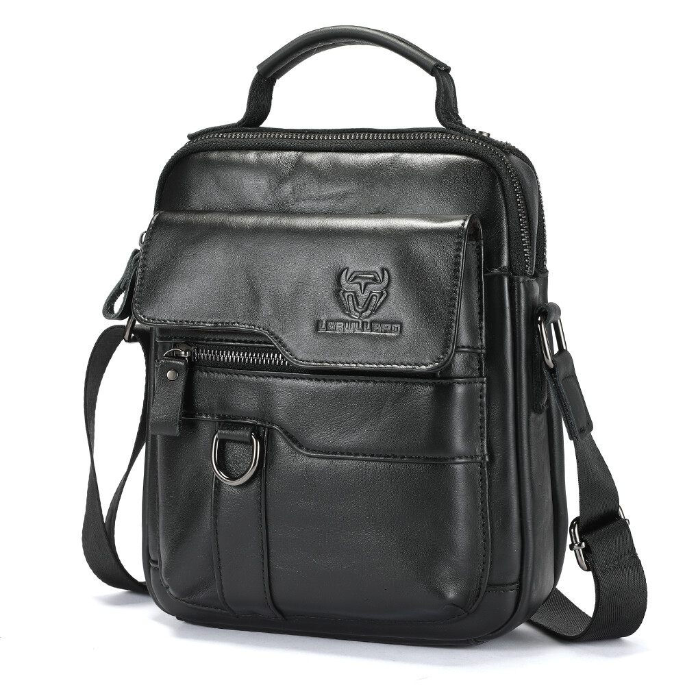 Men’s Genuine Leather Crossbody Bag Shoulder Messenger with Handle Multi-Pocket