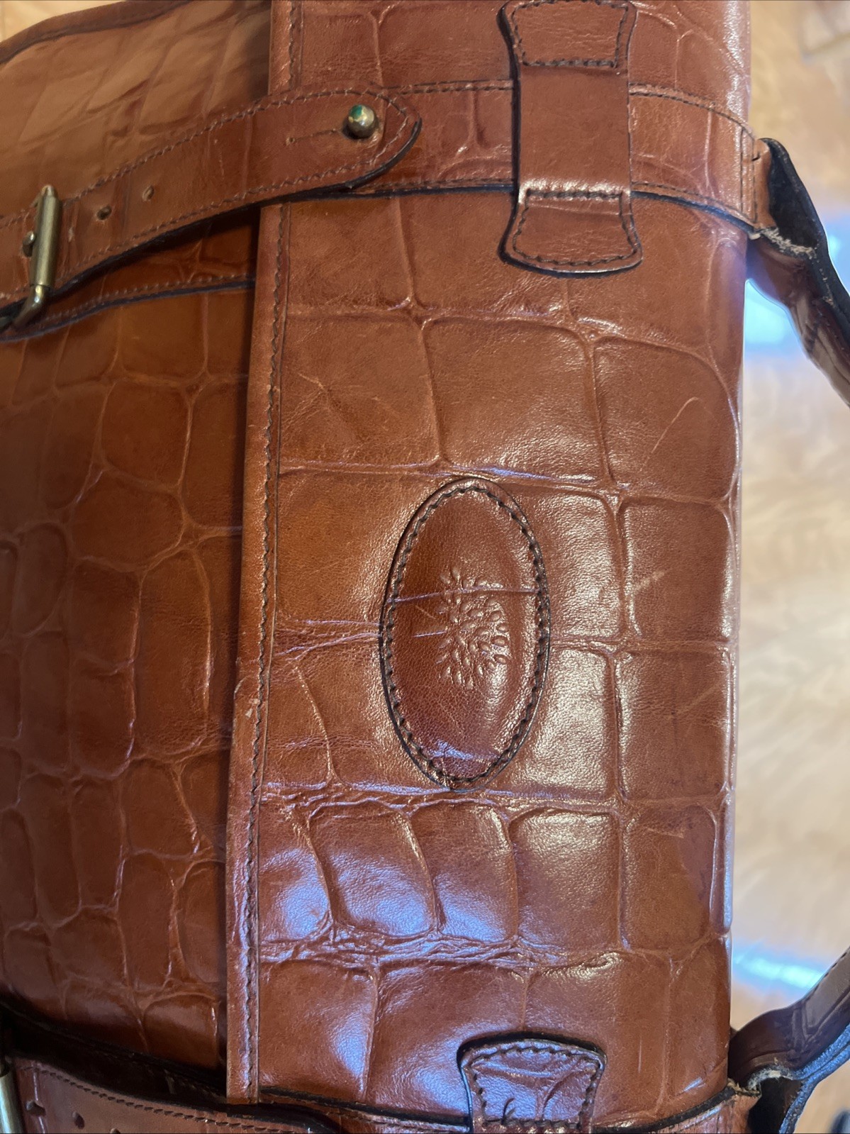 Mulberry Brown Leather Briefcase Messenger Bag Croc Embossed