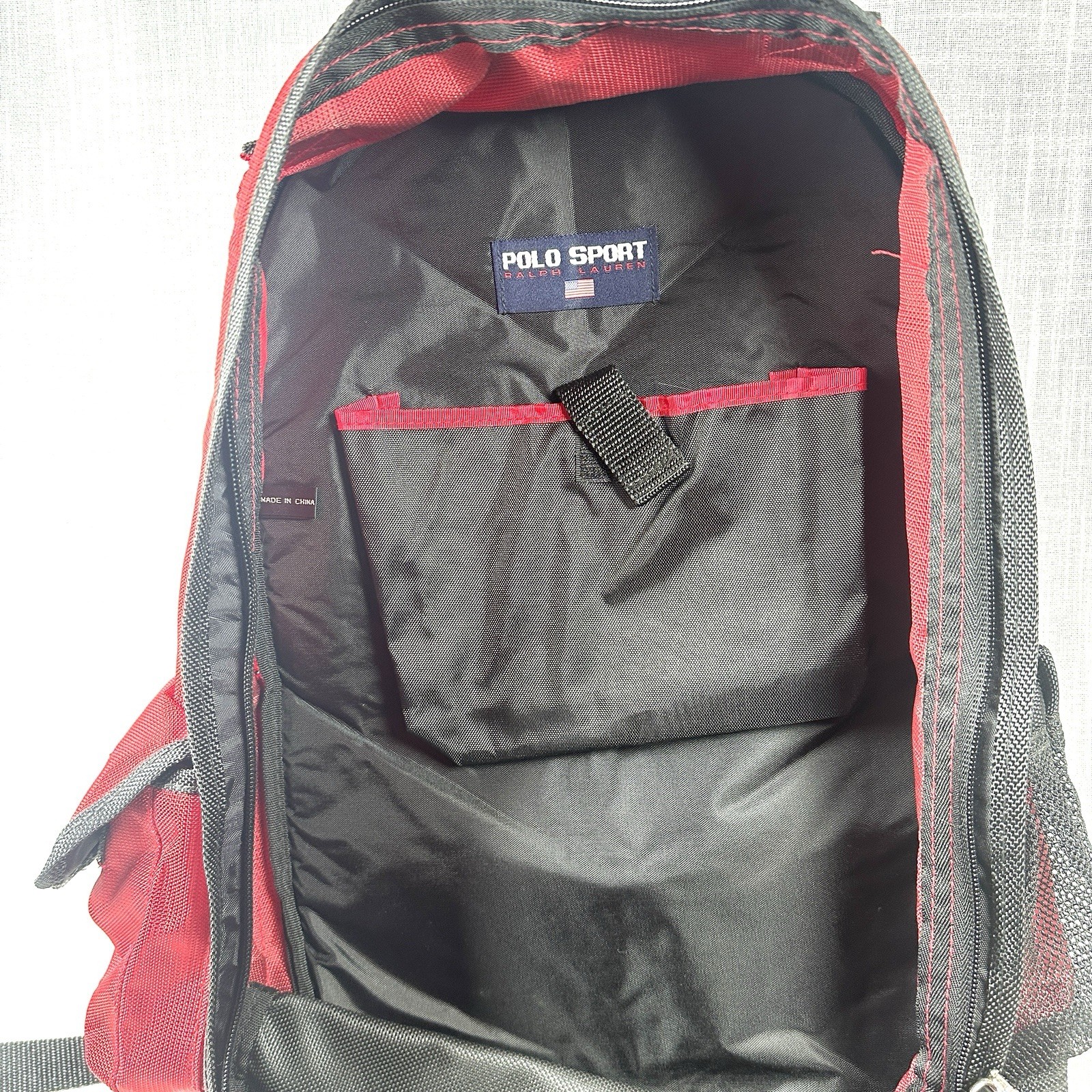 Vintage Polo Sport Ralph Lauren Backpack Red RL Flag Multi Pocket