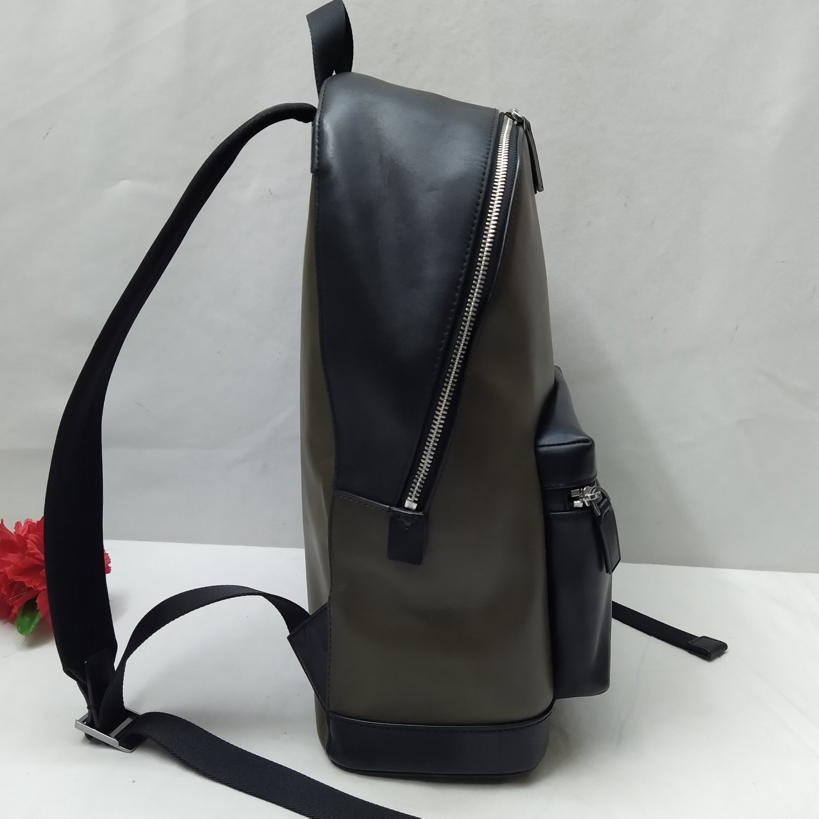 Michael Kors Olive Green Leather Zipper Closure Top Handle Backpack