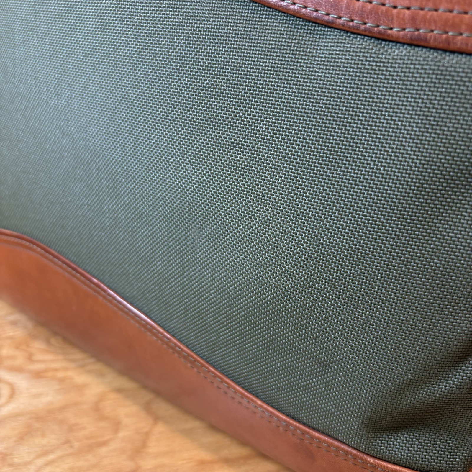 Vtg LL Bean Classic Green Canvas Leather Trim Briefcase Messenger Laptop Bag USA
