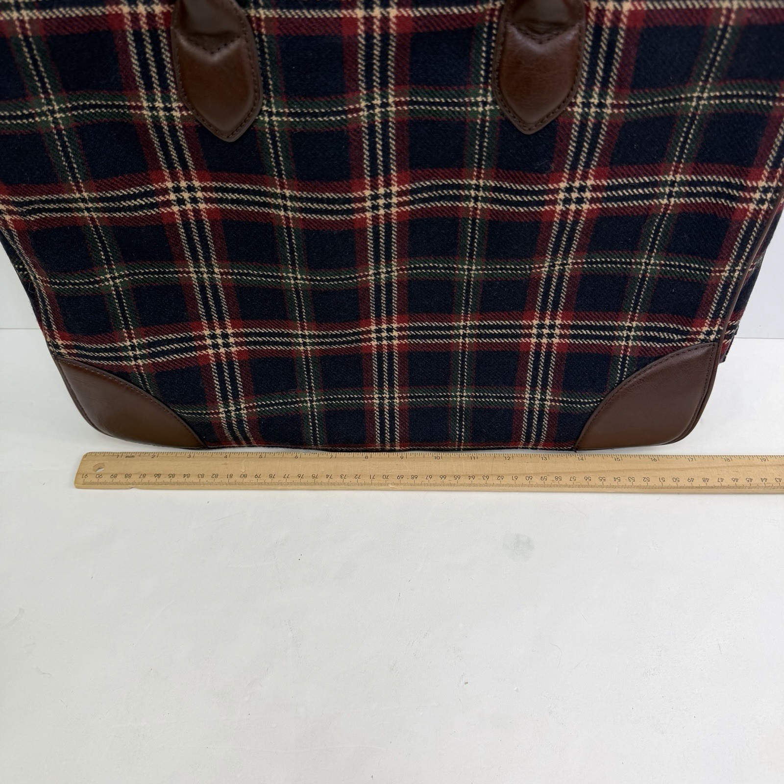 VTG Brooks Brothers Wool & Leather Briefcase Handle Bag Zipper Blue Plaid – 17”