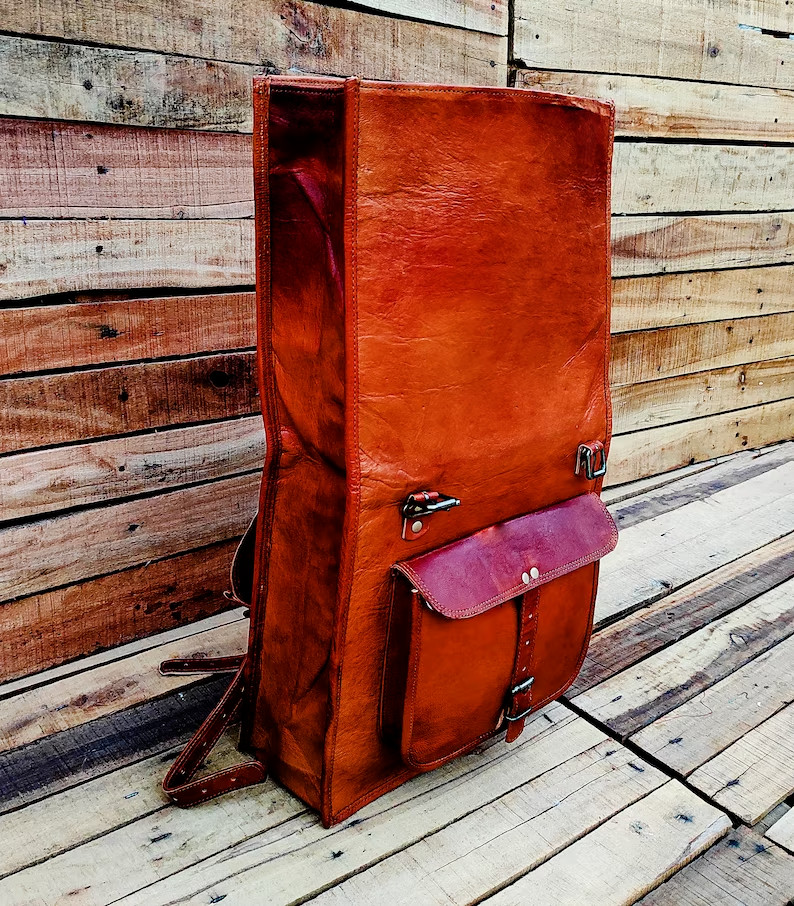 Leather Roll Top Backpack Large Leather Backpack 24in Weekender Leather Backpac