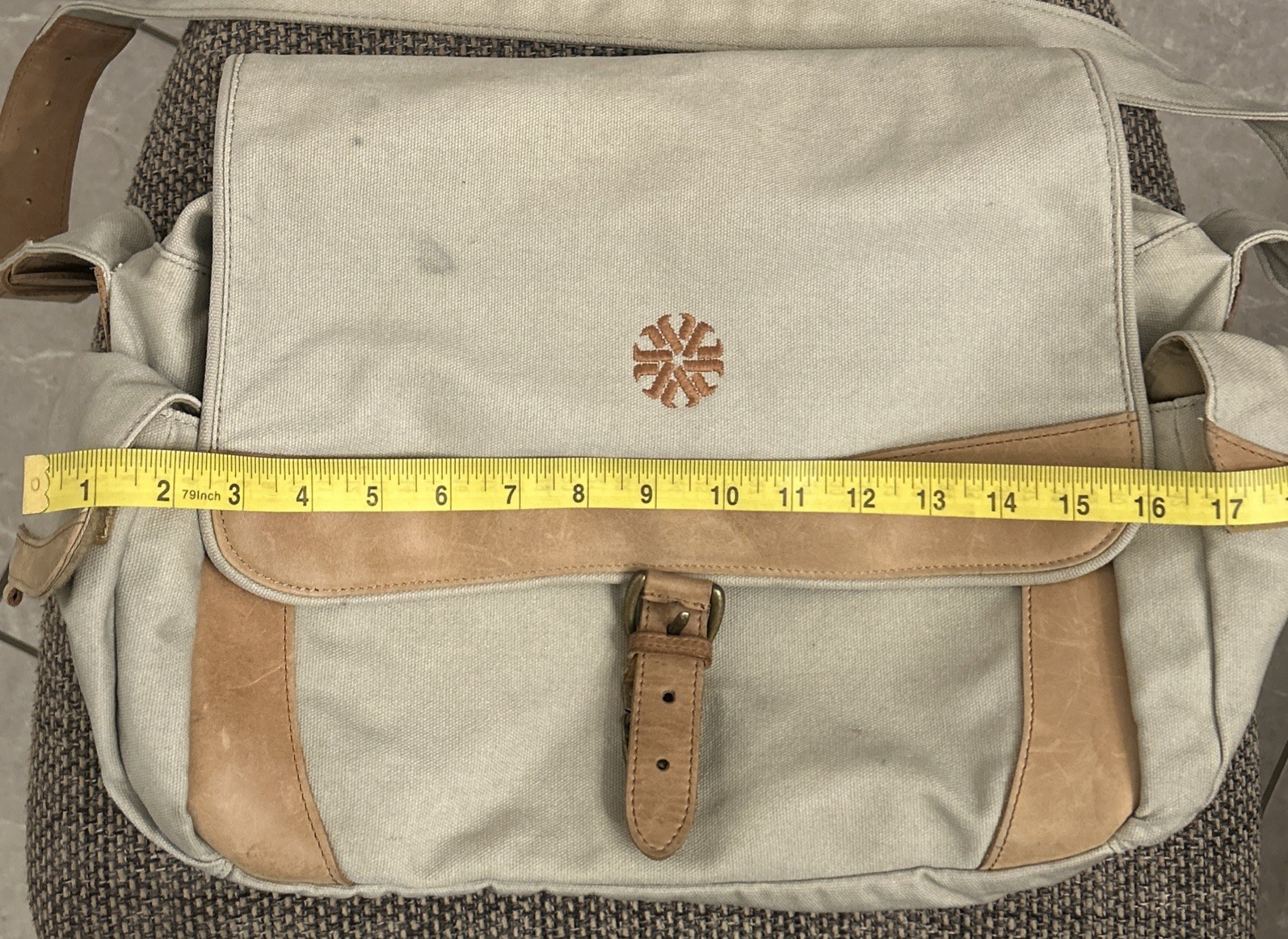 100% Cotton LL Bean Canvas Leather Cross Body Utilitarian Messenger Tote Bag