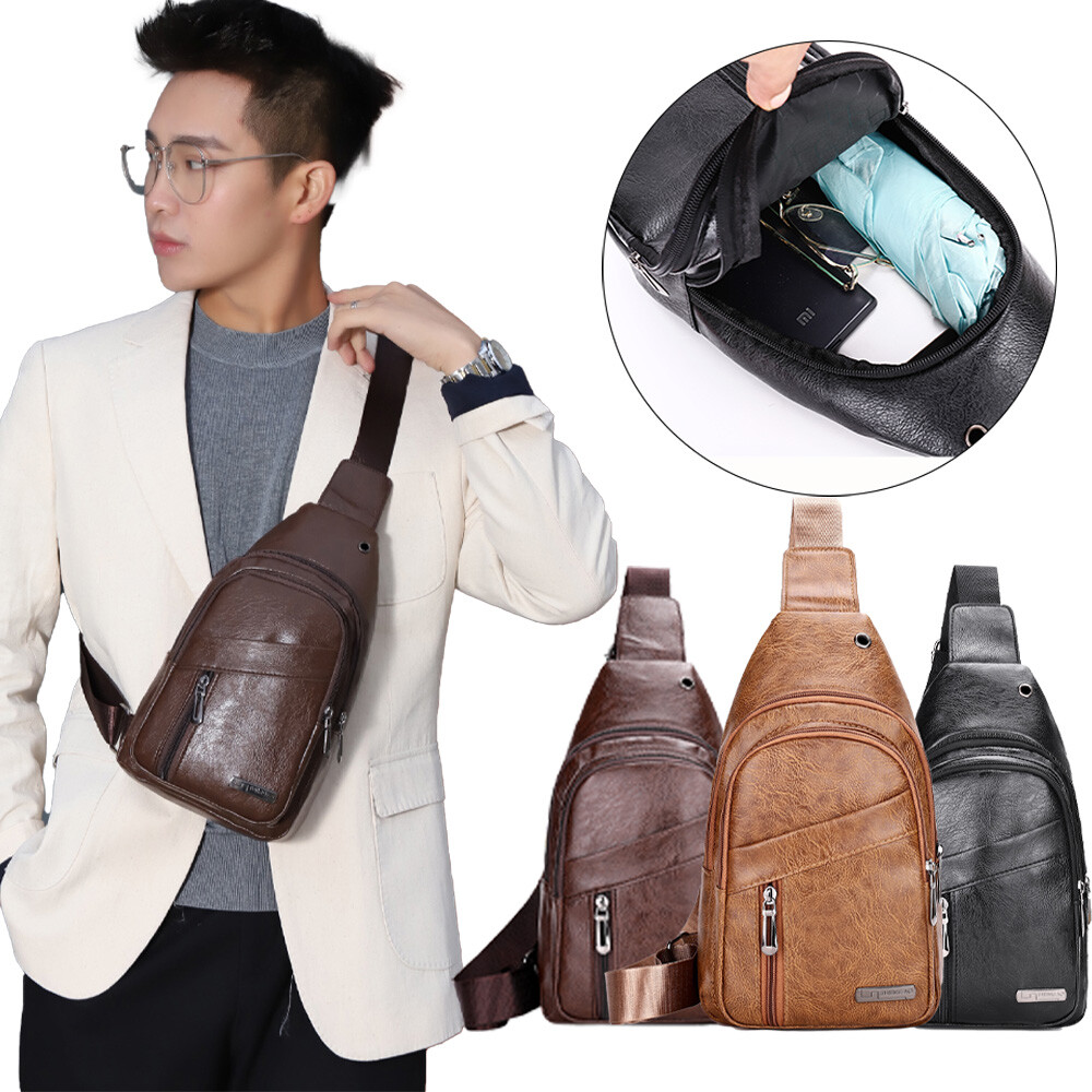 Leather Shoulder Bag for Men Strap Chest Bag Large Capacity Travel Bag Wallet US
