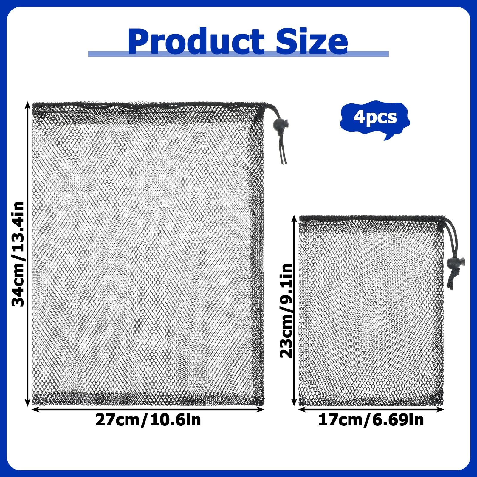 4 PCS Mesh Drawstring Bag, Black Nylon Mesh Ball Bag, Multipurpose Storage Bags