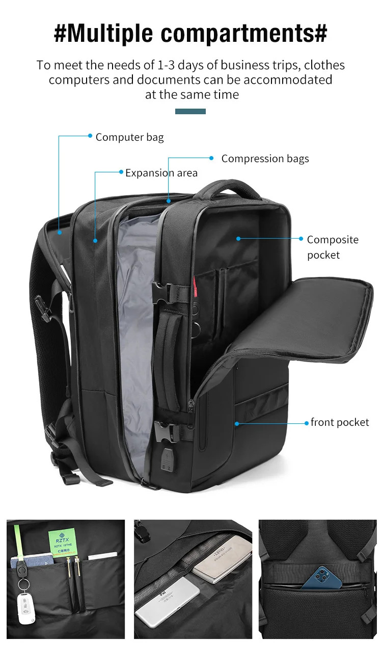 Vacuum Compression Travel Backpack USB Charging Large Capacity Hiking Bag