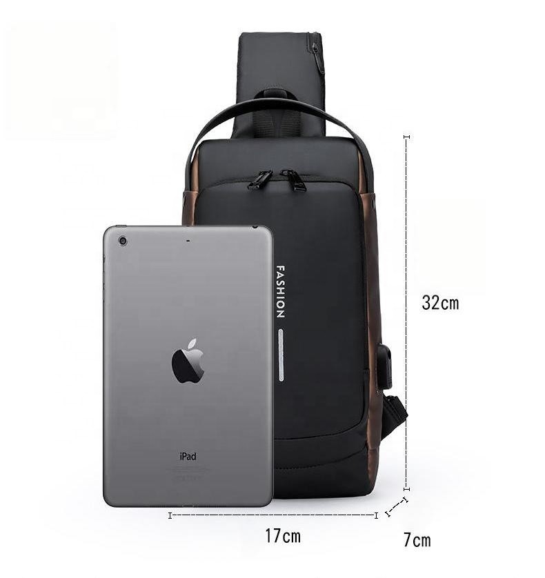 Anti-Theft Sling Bag Men USB Charging Waterproof Nylon Crossbody Chest Travel