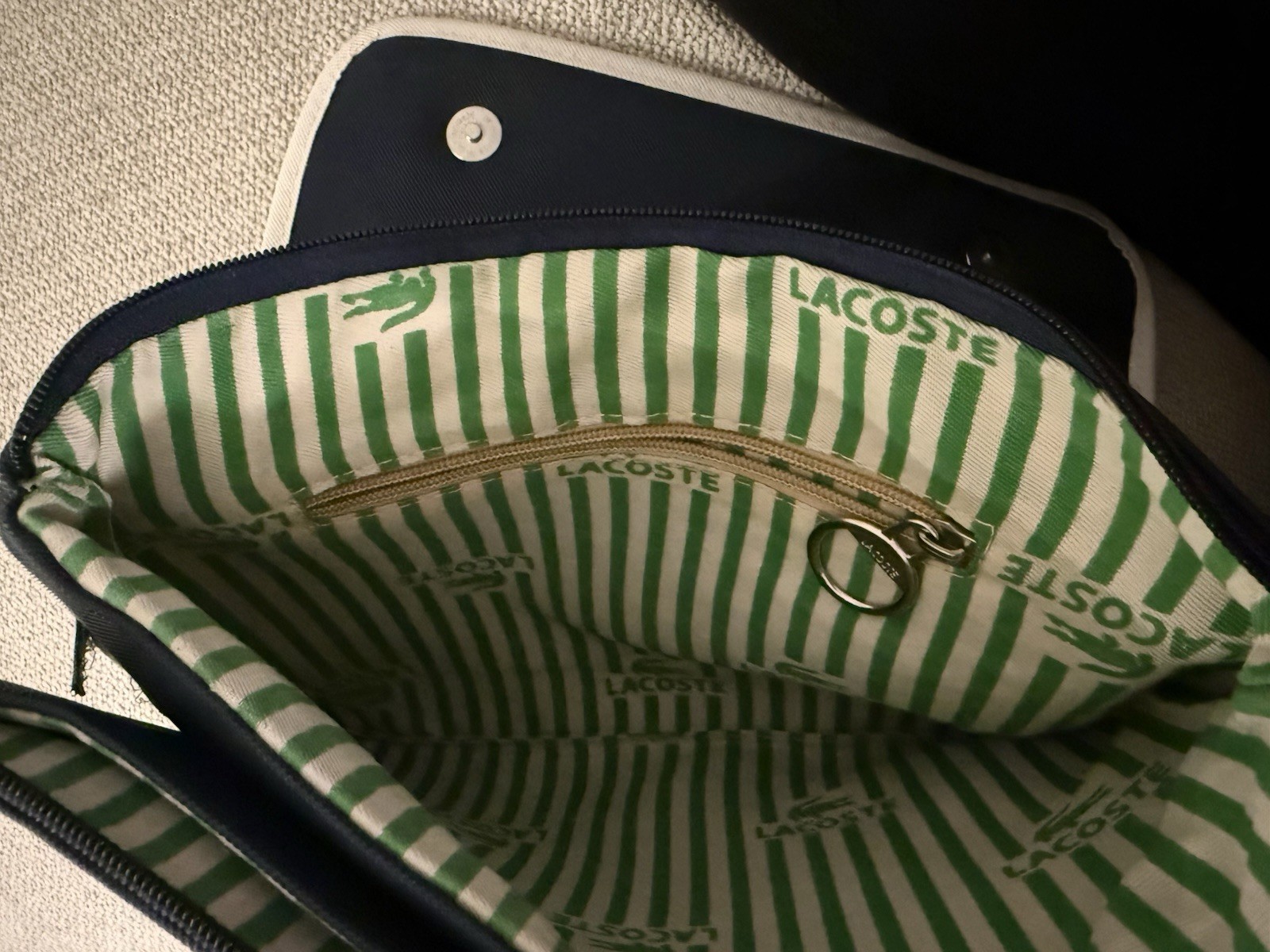 Lacoste Navy Messenger Bag Zip Magnetic Closure Inner Pockets Classic Casual