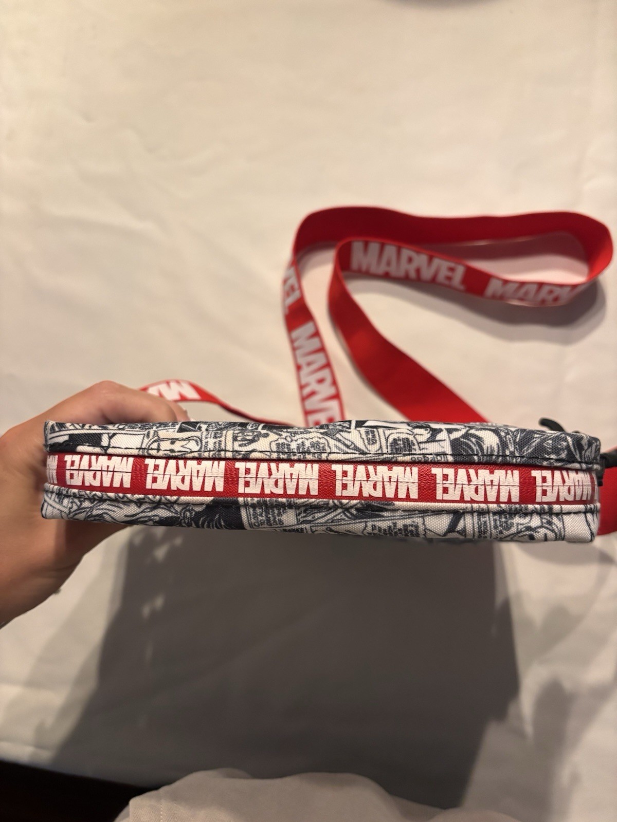 Marvel Comic Print Small Crossbody Bag Zip Closure, Adjustable Red Strap