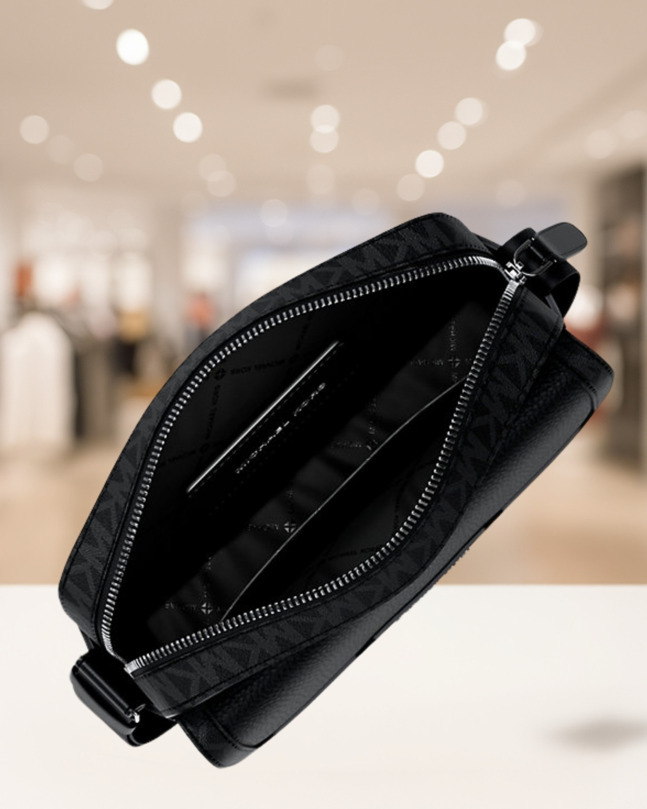 Michael Kors Cooper Men Medium Leather & Logo Flap Camera Crossbody Bag Black
